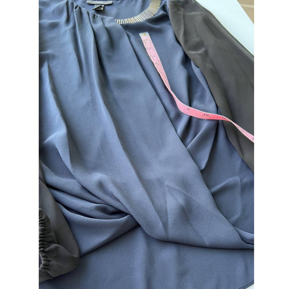 Alfani Navy Sheer Top Chiffon Sleeves Petite 10P Beaded Neckline Lightweight - Picture 12 of 12